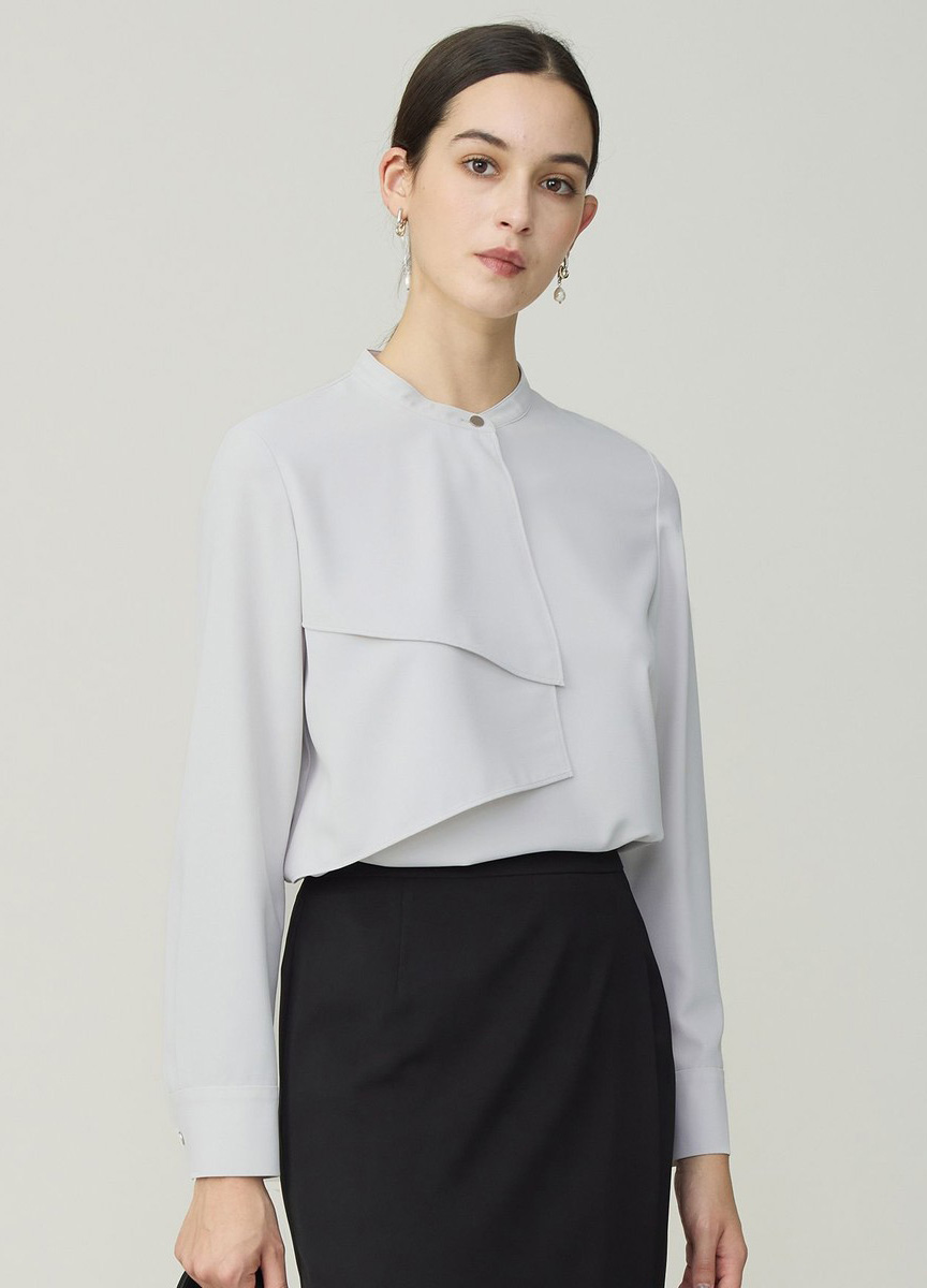 荷葉裝飾設計長袖襯衫